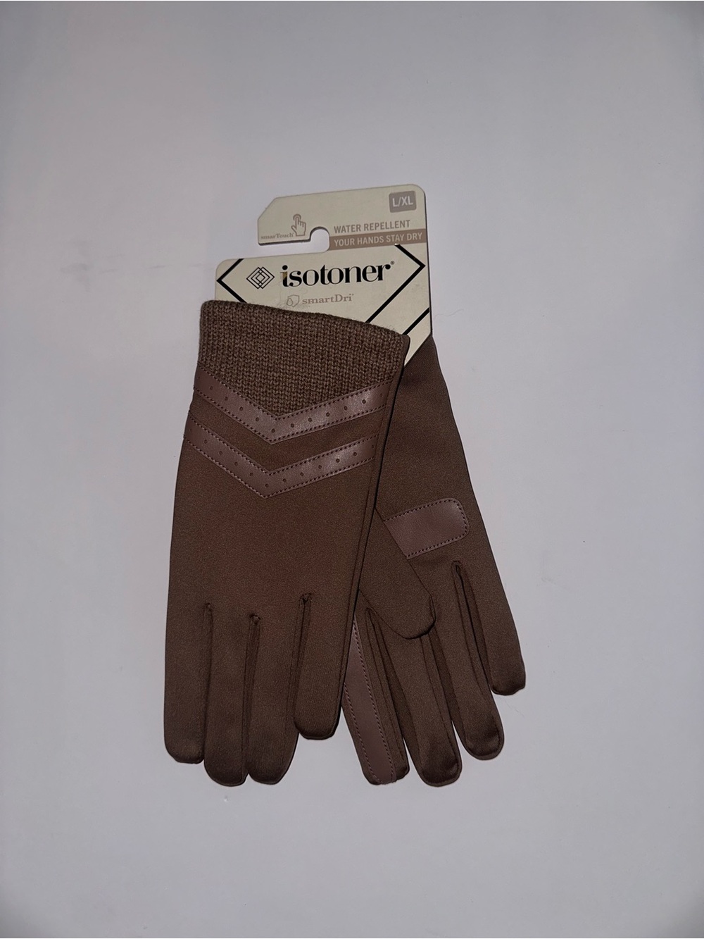 isotoner womens Brown Water-Resistant Knit Cuff Gloves